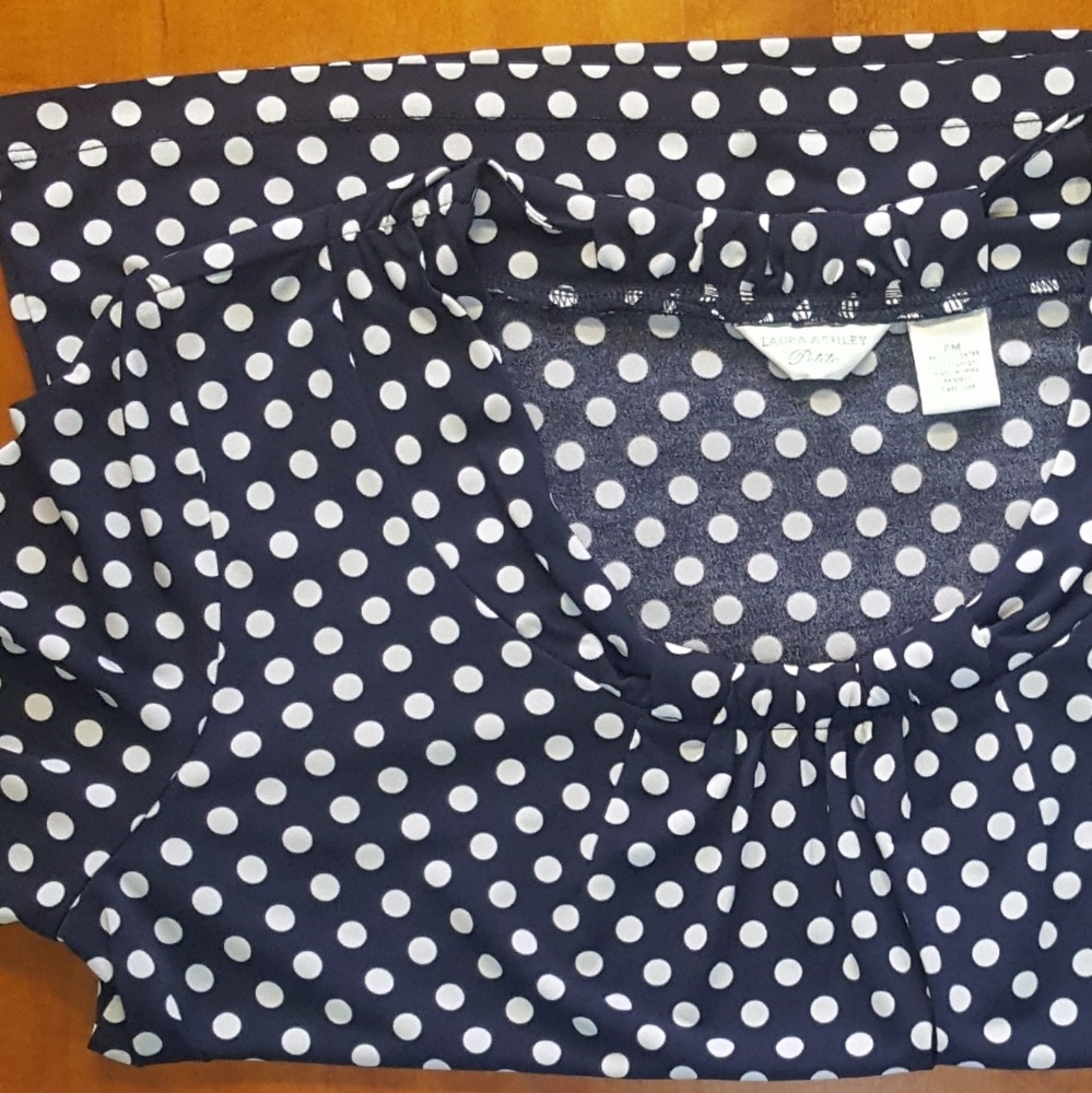 Laura Ashley Knit Polka Navy Dot Shirt Blouse Top - Picture 7 of 8
